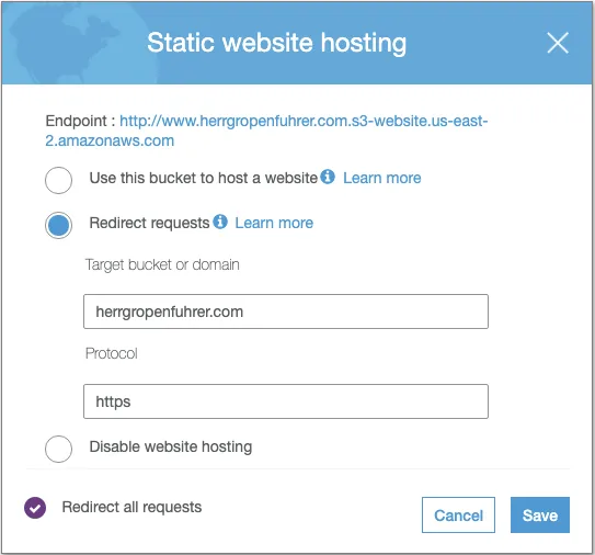 Configure the secondary S3 bucket to redirect traffic to the primary bucket, via HTTPS